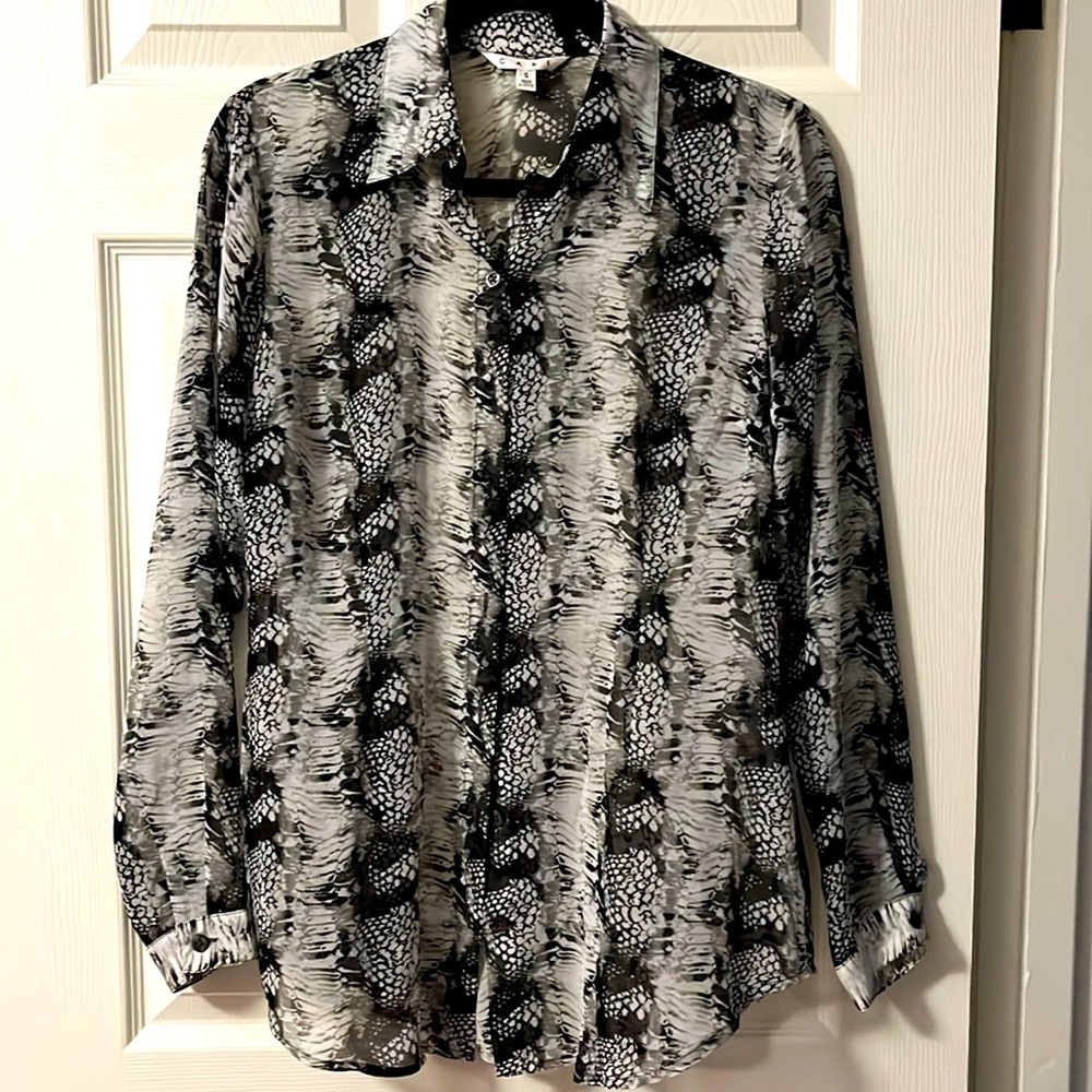 Cabi oversized sheer snakeskin print shirt size S